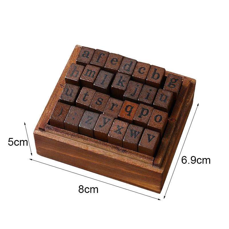 E13 28PCS/Set Vintage Wooden Alphabet and Number Diary Handbook DIY Stamps(Regular Lowercase)