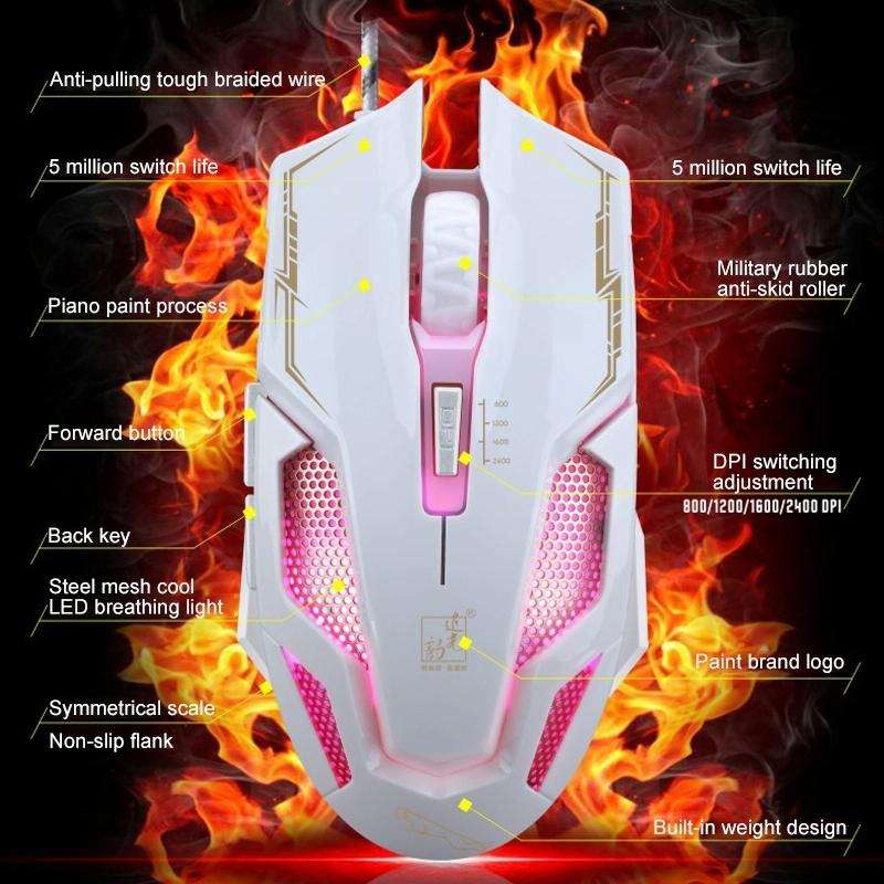 Chasing Leopard V10 USB 6-keys 2400DPI Four-speed Adjustable Steel Mesh Backlight Wired Optical G...