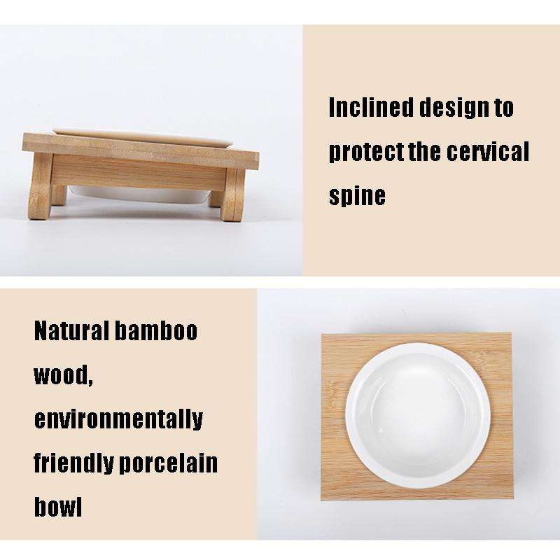 Bamboo And Wood Ceramic Cat Bowl Pet Supplies, Specification: Single Bowl