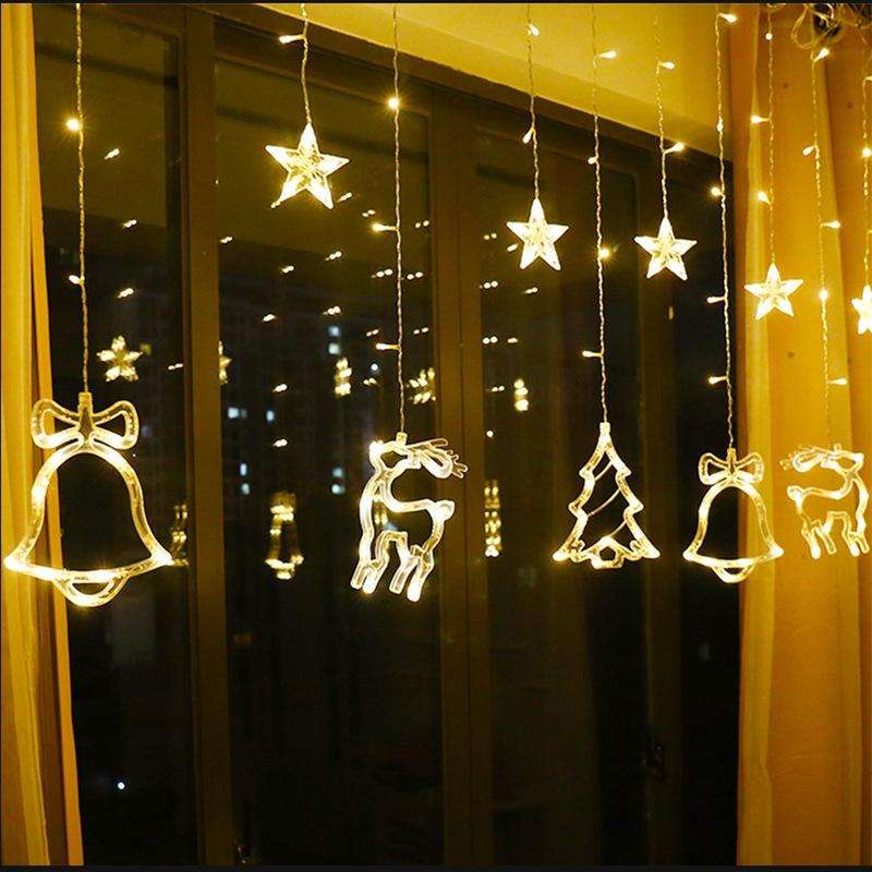 LED Curtain Lights Christmas Decoration Bell And Deer String Lights, Power Supply:USB & Battery B...