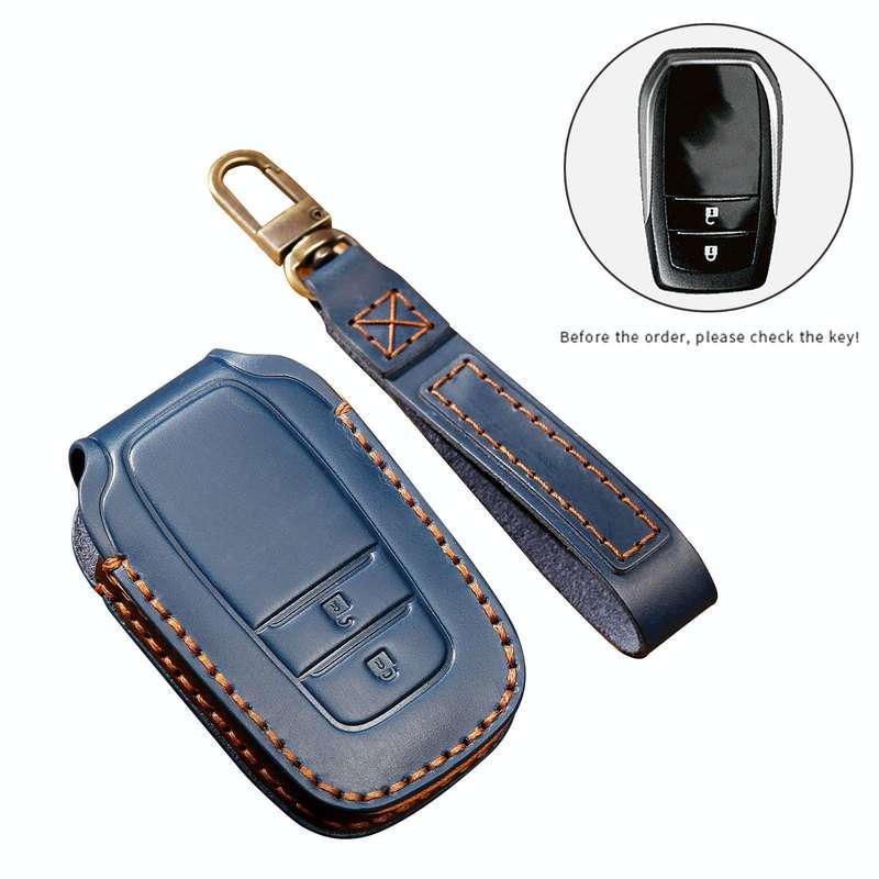 Hallmo Car Cowhide Leather Key Protective Cover Key Case for Toyota Corolla 2017 2-button(Brown)