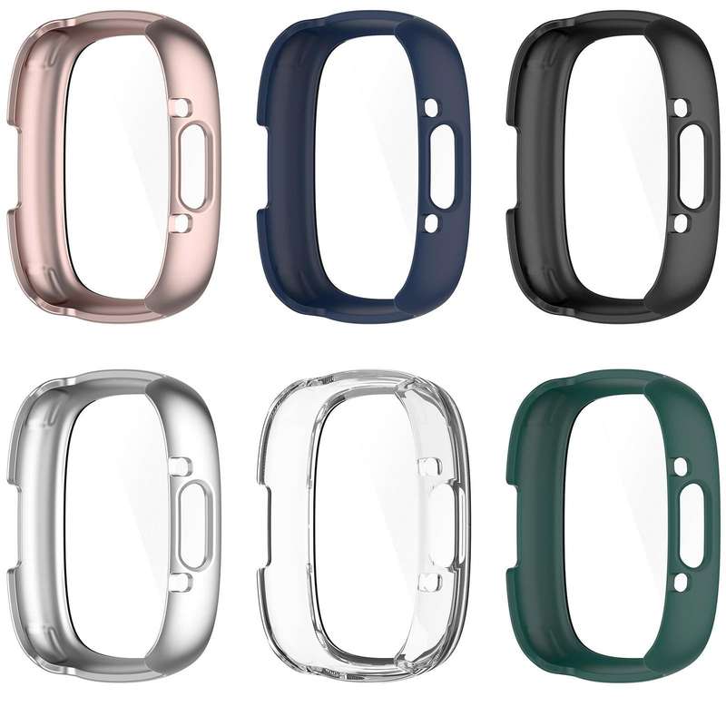 For Fitbit Versa 4 PC+ Toughened Film Integrated Protective Case(Black)