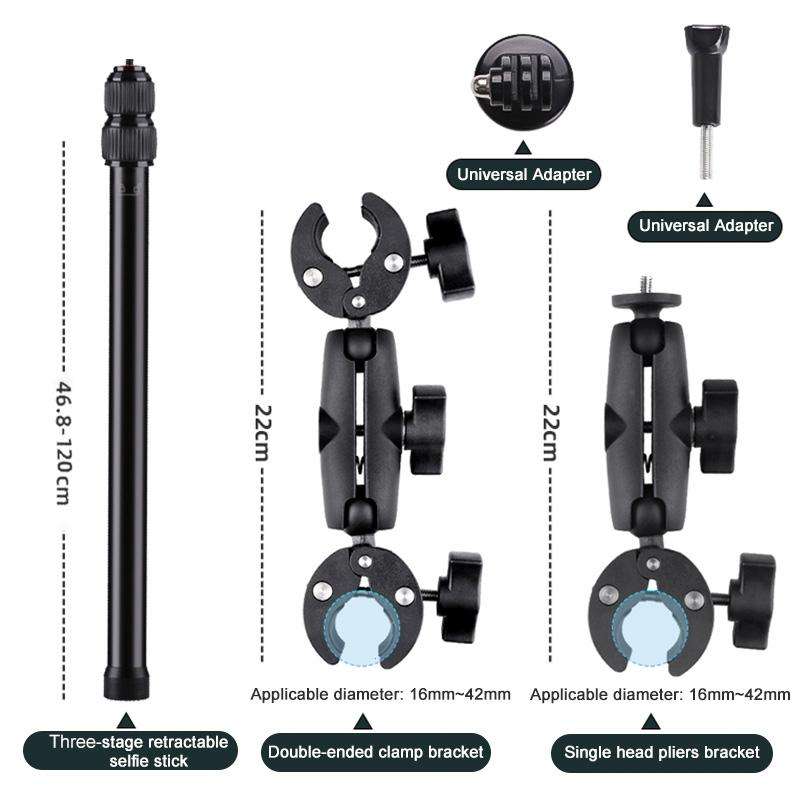 Dual-heads Crab & Single Heads Motorcycle Clamps Handlebar Fixed Mount 3-stage Telescopic Selfie ...
