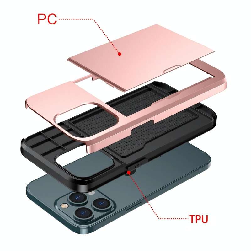 For iPhone 15 Pro Shockproof Armor Phone Case with Slide Card Slot(Dark Blue)