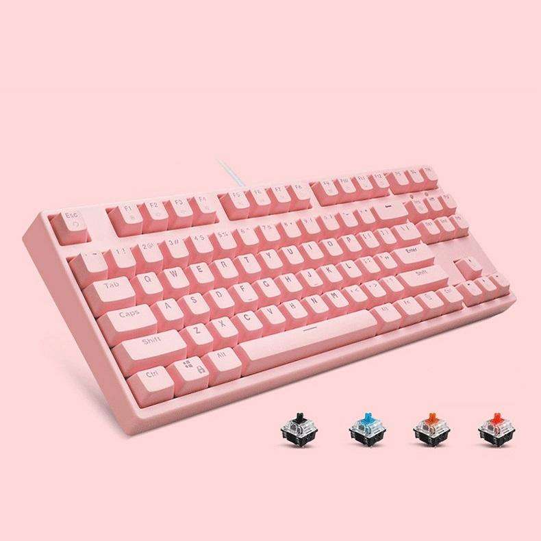87/108 Keys Gaming Mechanical Keyboard, Colour: FY87 Pink Shell Pink Cap Black Shaft