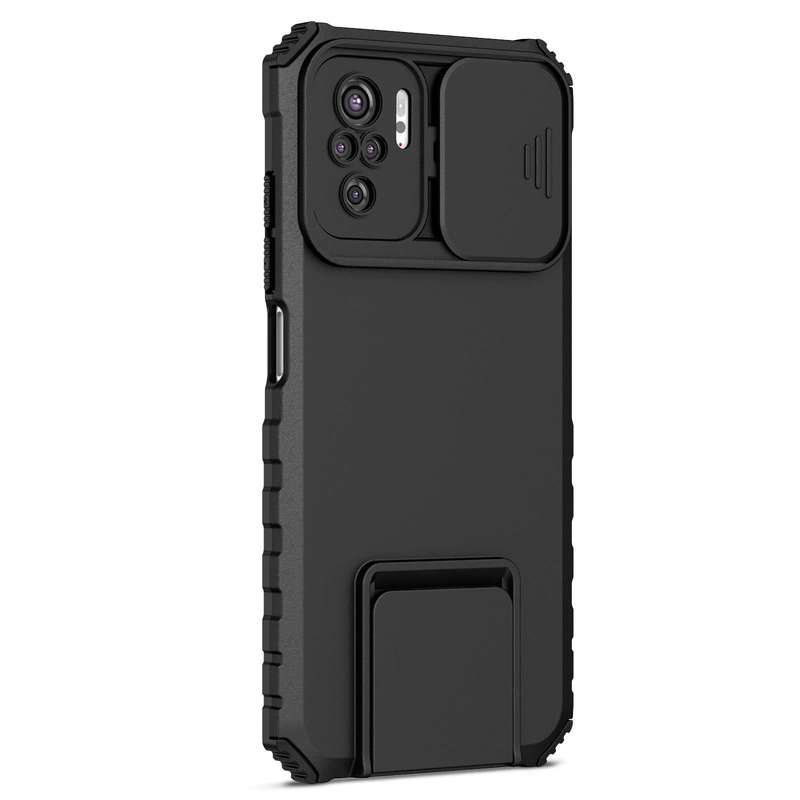 For Xiaomi Redmi Note 10 4G Stereoscopic Holder Sliding Camshield Phone Case(Black)