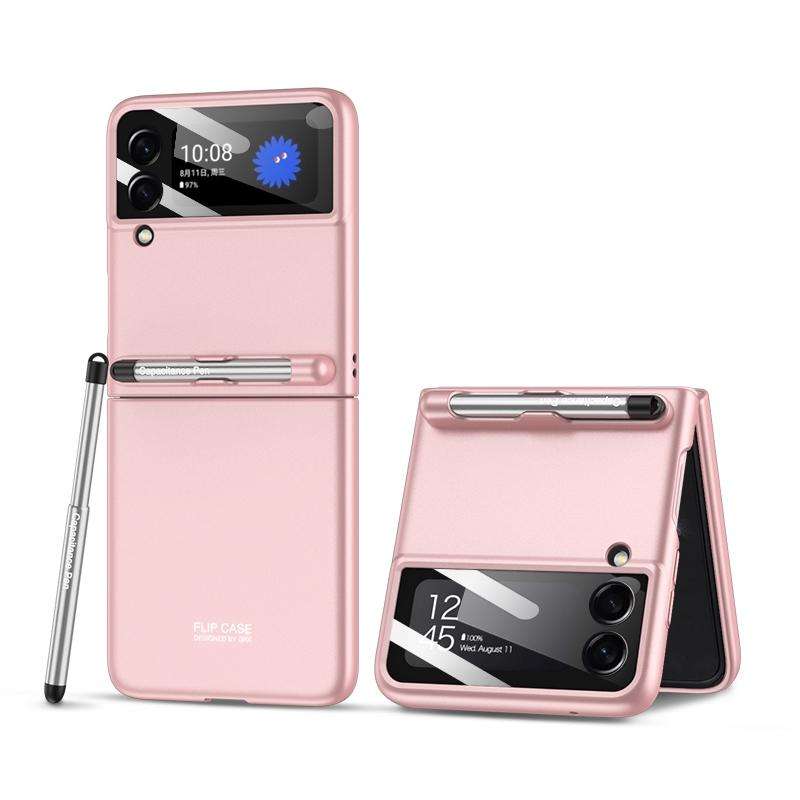 For Samsung Galaxy Z Flip3 5G GKK Integrated Ultra-thin Full Coverage Phone Flip Case with Pen(Pink)