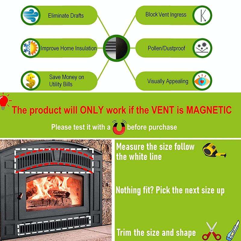 2 PCS Magnetic Fireplace Draft Stopper Fireplace Cover to Block Cold Air 101.6 x 10.16cm