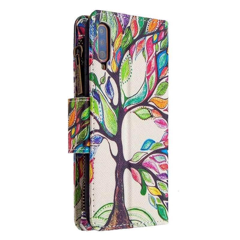 For Samsung Galaxy A70 Colored Drawing Pattern Zipper Horizontal Flip Leather Case with Holder & ...