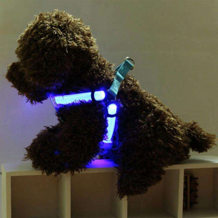 Double Sided LED Light Pet Harness Nylon Cat Dog Chest Strap Leash, Size:M(Blue)