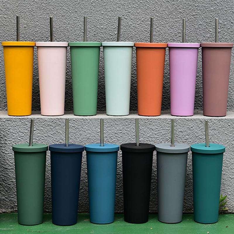 700ml Large Capacity Double Stainless Steel Straw Cup Vacuum Outdoor 304 Insulation Cup Car Water...