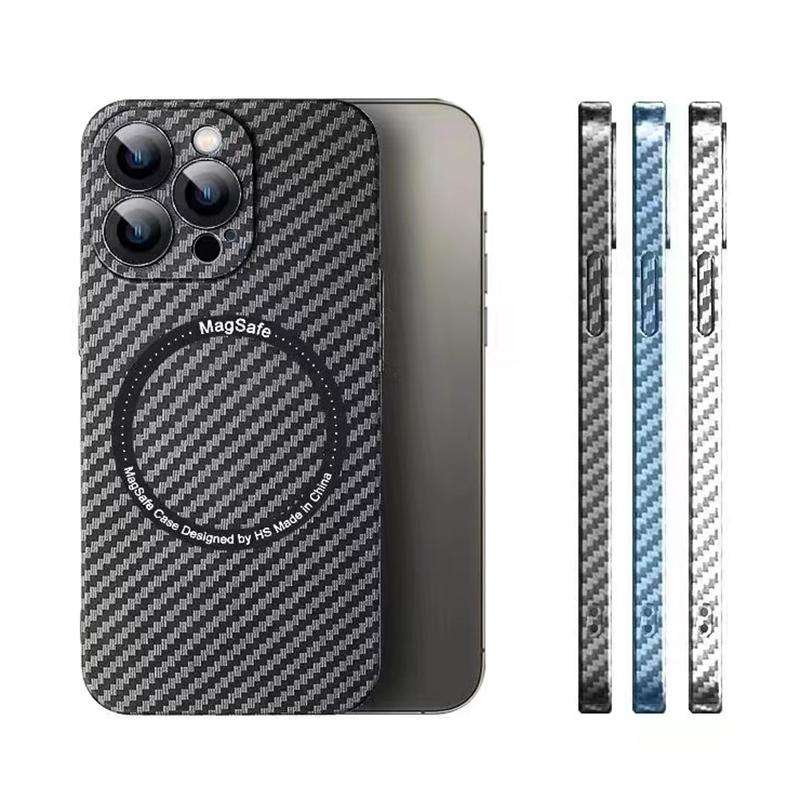 For iPhone 13 Pro MagSafe Magnetic PC Carbon Fiber Phone Case with Lens Film(Blue)