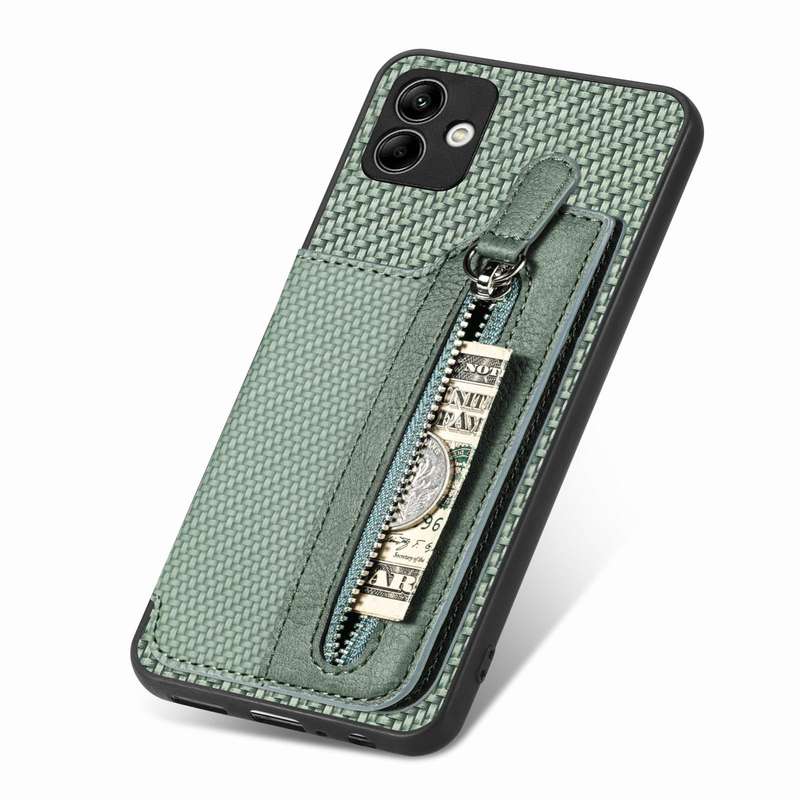 For Samsung Galaxy A04 4G Carbon Fiber Horizontal Flip Zipper Wallet Phone Case(Green)