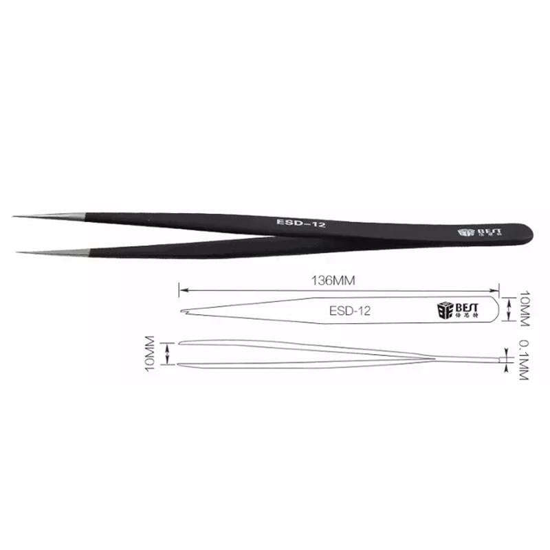 BEST BST-12 Precision Anti-static ESD Stainless Steel Tweezers