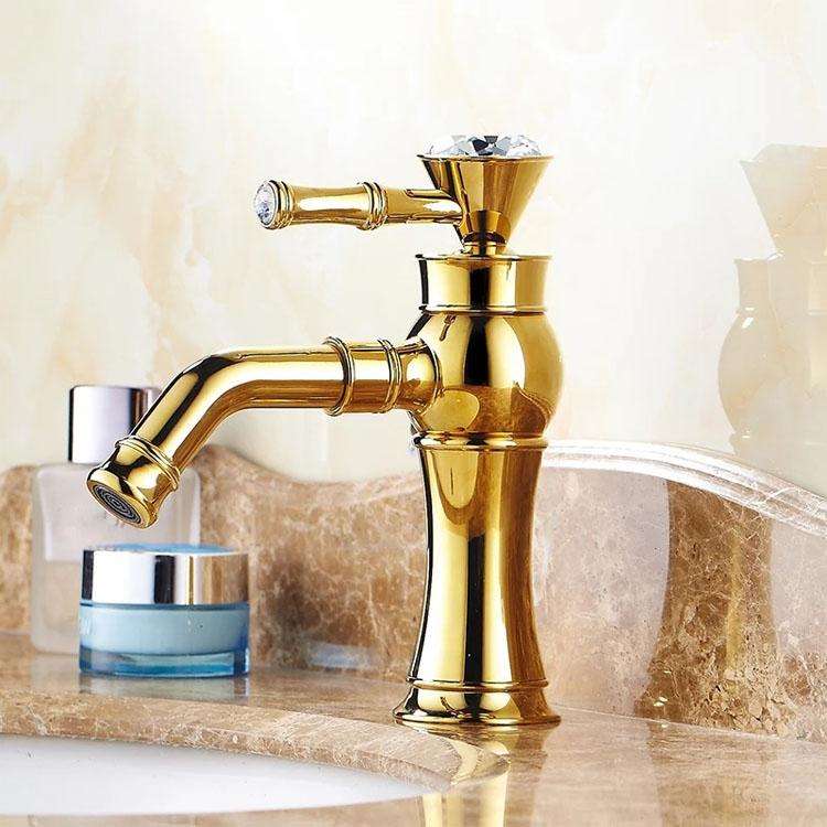 All Bronze Bathroom Basin Hot And Cold Water Faucet, Style: Gold Short Model