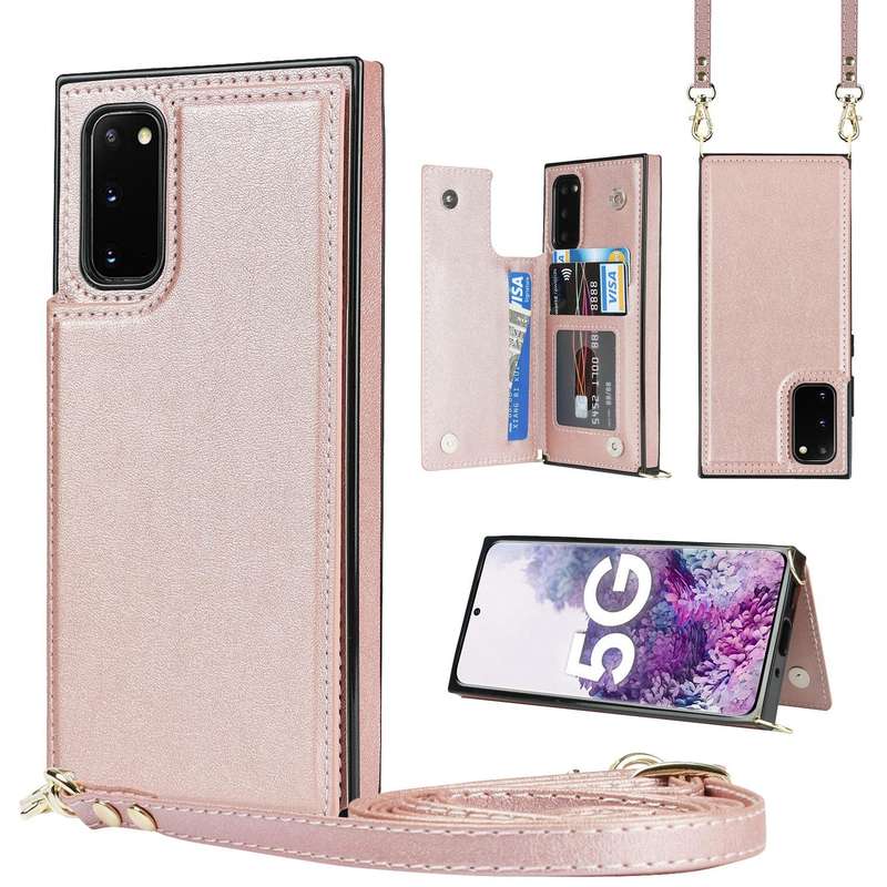 For Samsung Galaxy Note20 Cross-body Square Double Buckle Flip Card Bag TPU+PU Case with Card Slo...