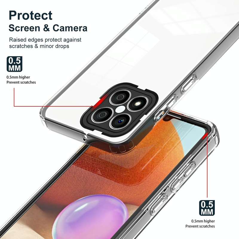 For Honor X8 3 in 1 Clear TPU Color PC Frame Phone Case(Black)