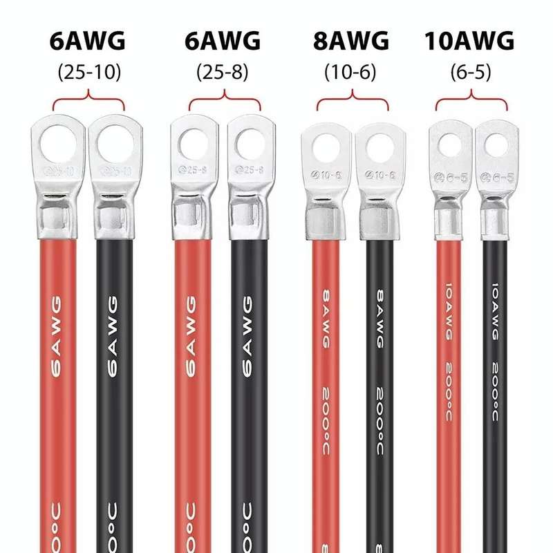 6AWG 25-10 Car 50cm Red + Black Pure Copper Battery Inverter Cable