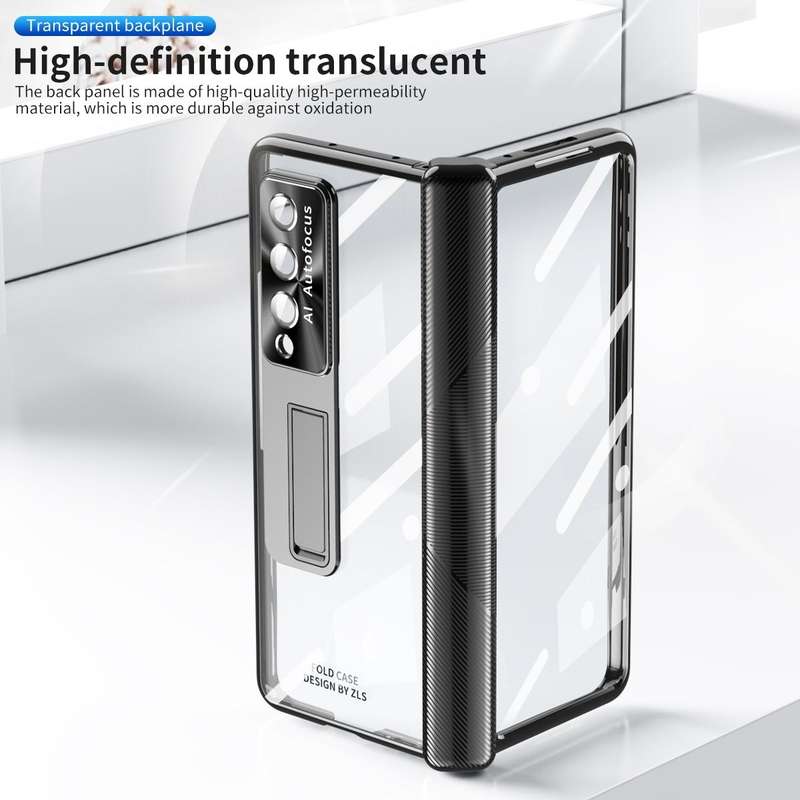For Samsung Galaxy Z Fold3 5G Magnetic Hinges Plating Phone Case with Holder(Black)