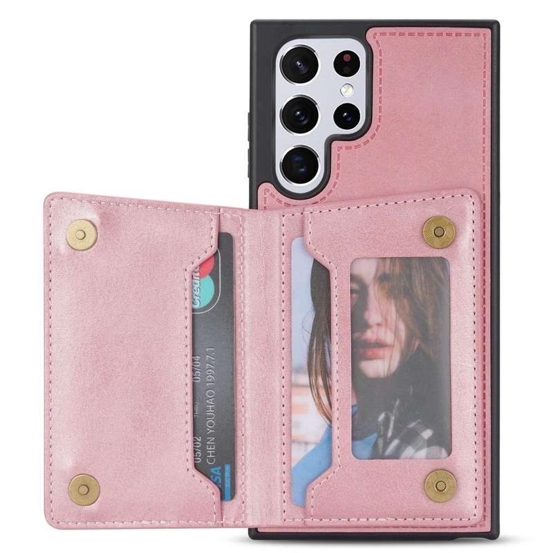For Samsung Galaxy S22 Ultra 5G Zipper Card Holder Phone Case(Rose Gold)