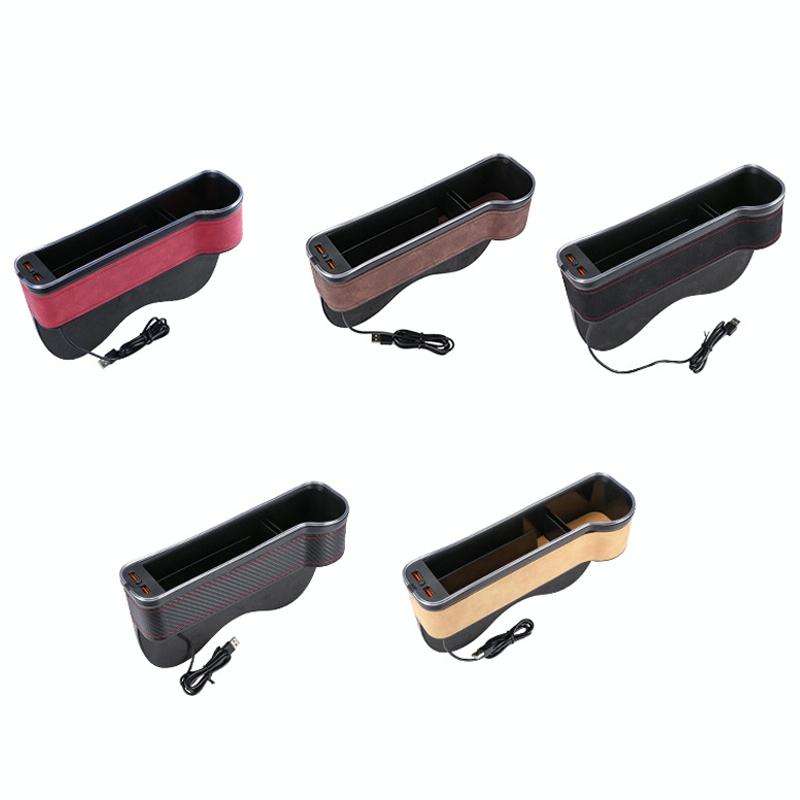 Car Central Control Seat Gap Storage Box with Dual USB Ambient Lights, Color: Suede Coffee Princi...