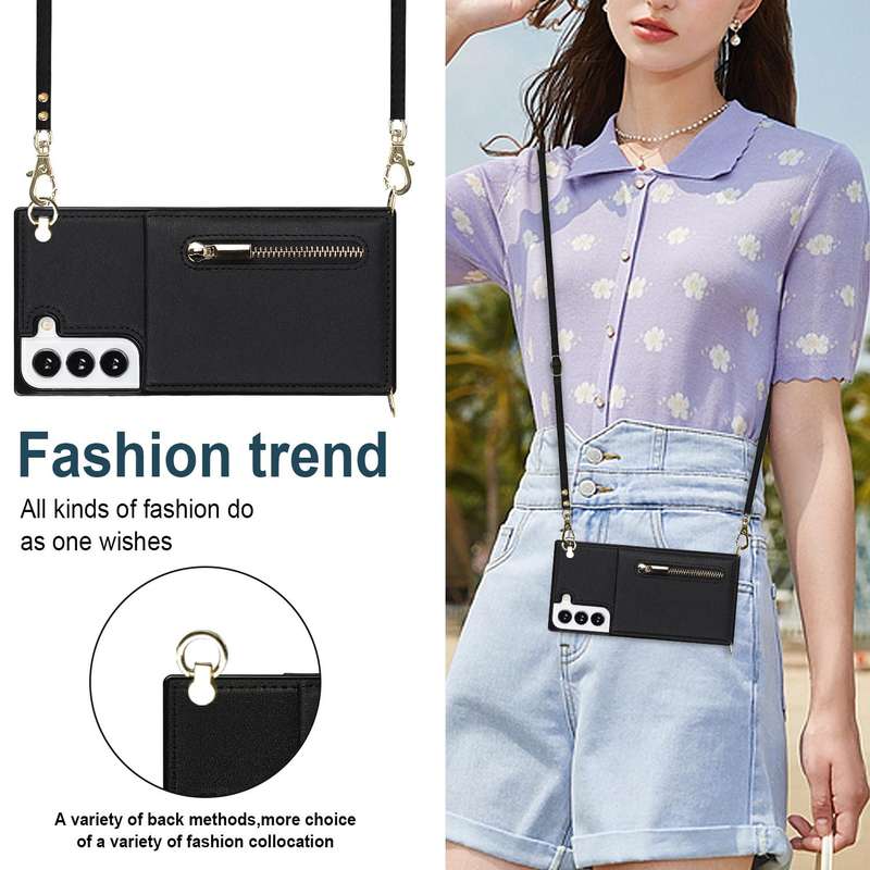 For Samsung Galaxy S21 FE 5G Cross-body Square Zipper Card Holder Bag Phone Case(Black)