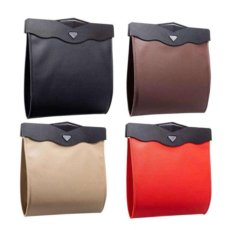 Car Trash Can Car Chair Back Hanging Storage Box Hidden Folding Storage Bag With LED Light(Black)