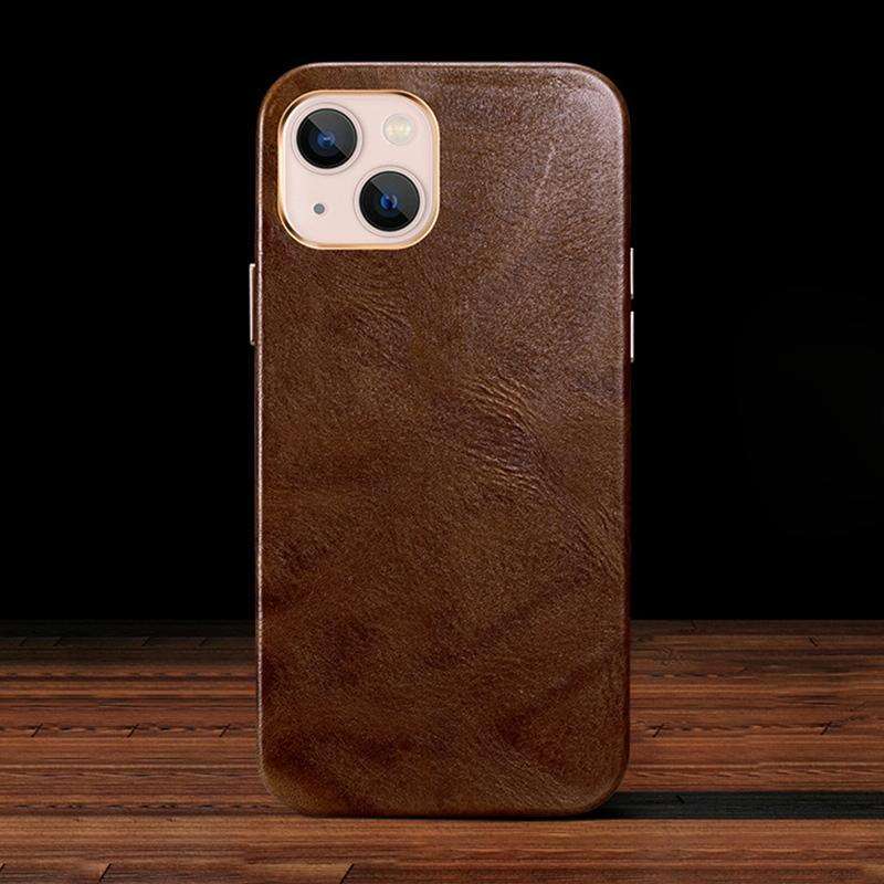 For iPhone 14 Plus ICARER Oil Wax Genuine Leather Back Magsafe Phone Case(Brown)