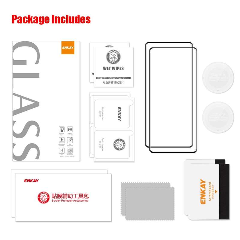 For Honor X9A / Magic5 Lite 2pcs ENKAY 0.26mm 3D Hot Bending Tempered Glass Full Film with Lens Film