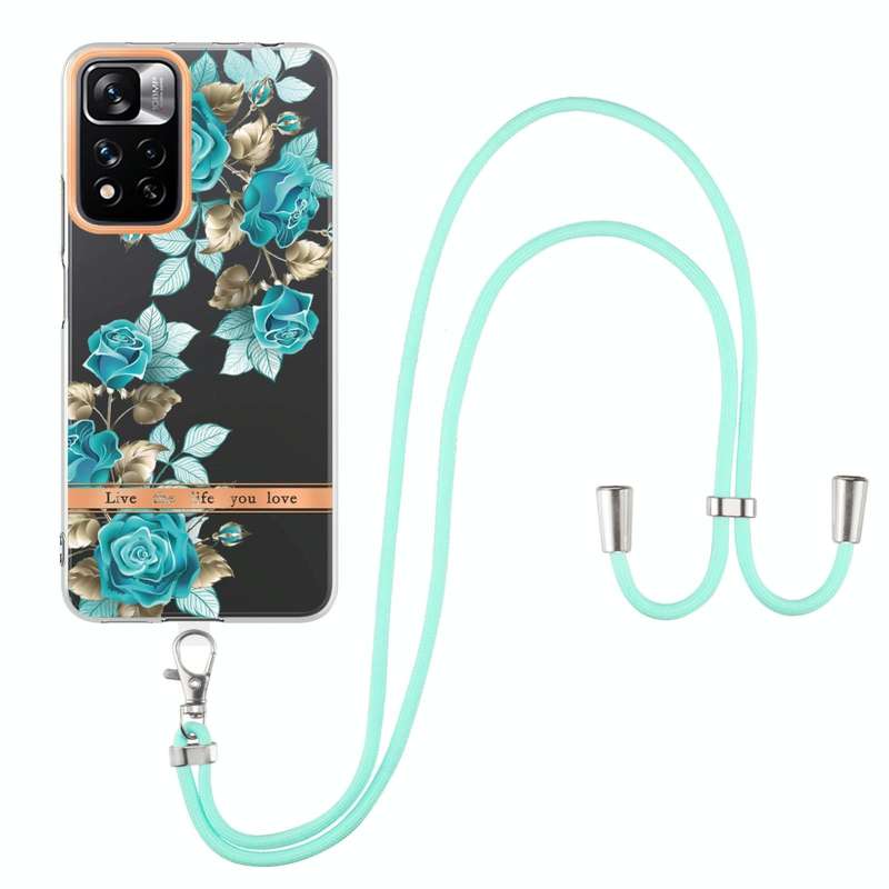For Xiaomi Redmi Note 11 Pro / Redmi Note 11 Pro+ Flowers Series TPU Phone Case with Lanyard(Blue...