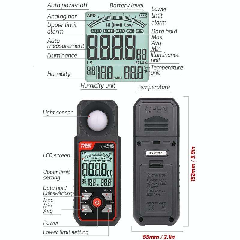 TASI TA631A 200,000 LUX Illuminating Meter Bright Test Instrument Brightness Light Meter