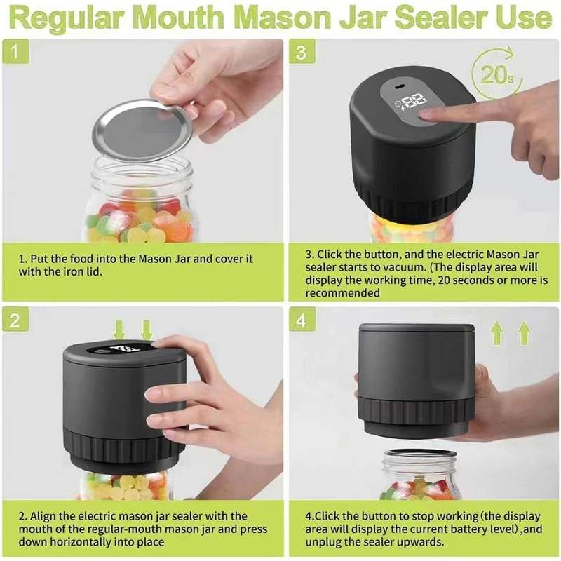Electric Mason Jar Vacuum Sealer Kit Sealing Machine for Food Storage With 10 Jar Lids(White)