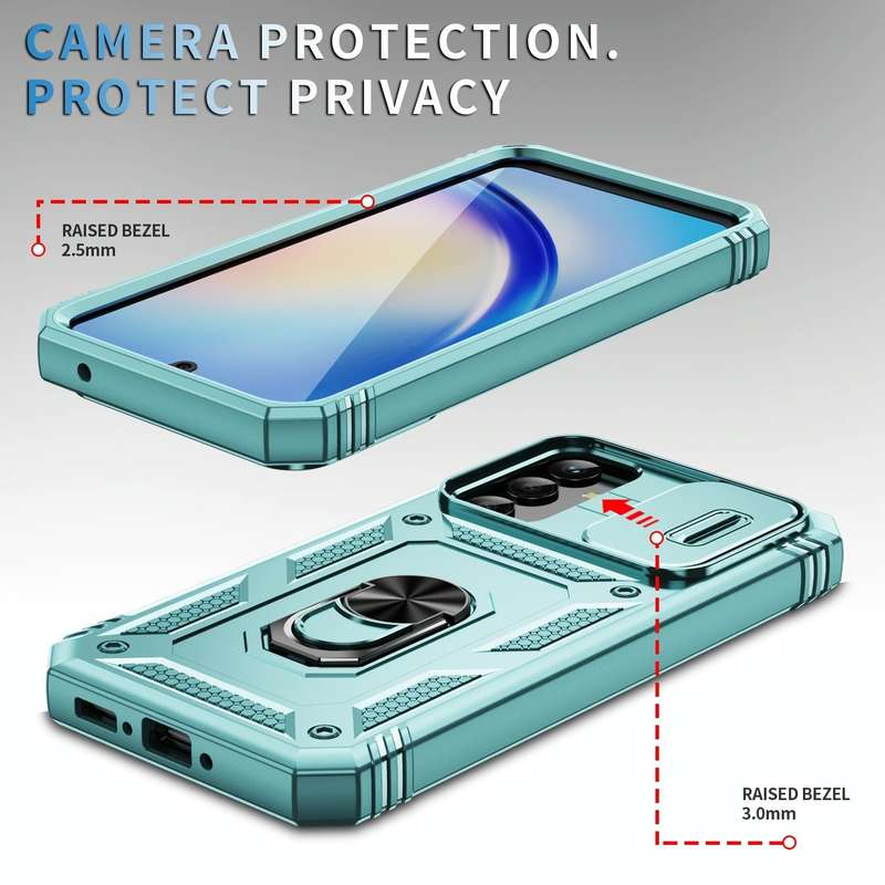 For Samsung Galaxy A34 Sliding Camshield TPU + PC Phone Case with Holder(Green)