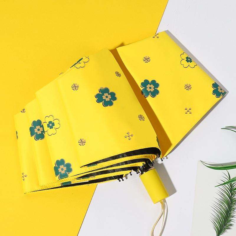 Student Vinyl Sunscreen Small Fresh Umbrella Folding Automatic Umbrella, Style:Nine Plywood(Yellow)