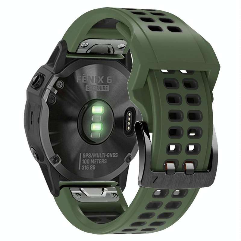 For Garmin Fenix 6 Quick Release Double Row Silicone Watch Band(Army Green Black)