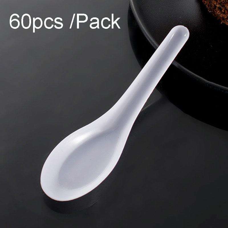 60pcs /Pack DY-103 Disposable PP Plastic Soup Spoon Packed Takeaway Scoop(White)