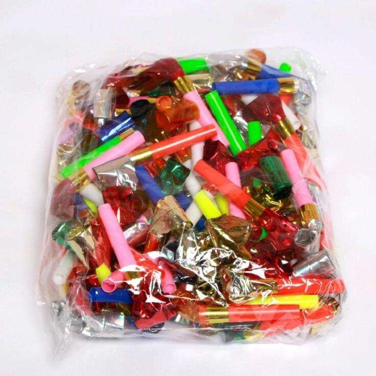 100 PCS Children Small Toy Plastic Whistle Birthday Party Cheering Small Gift Gold Paper Blowing ...