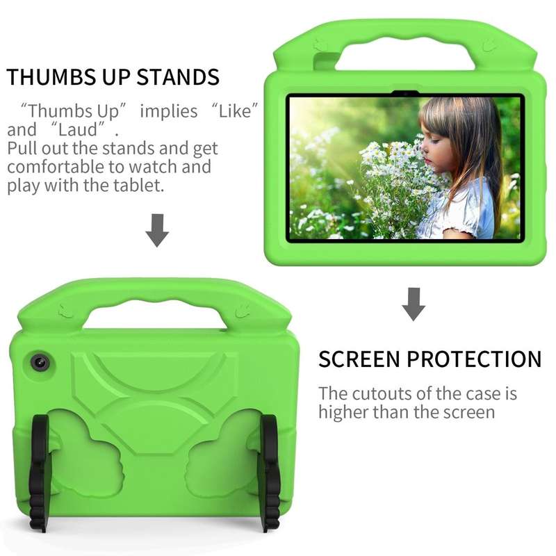 For Amazon Kindle Fire 7 2022 Children EVA Shockproof Tablet Case with Thumb Bracket(Green)