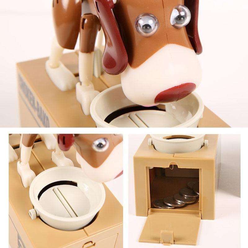 Creative Cartoon Edacious Puppy Automatic Money Eating Coin Saving Box, Gray Dog