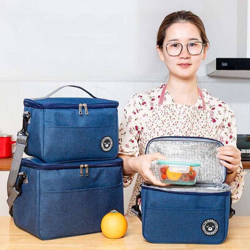 Thermal Lunch Box Bag Durable Waterproof Office Cooler Lunchbox with Strap L(Dark Red)