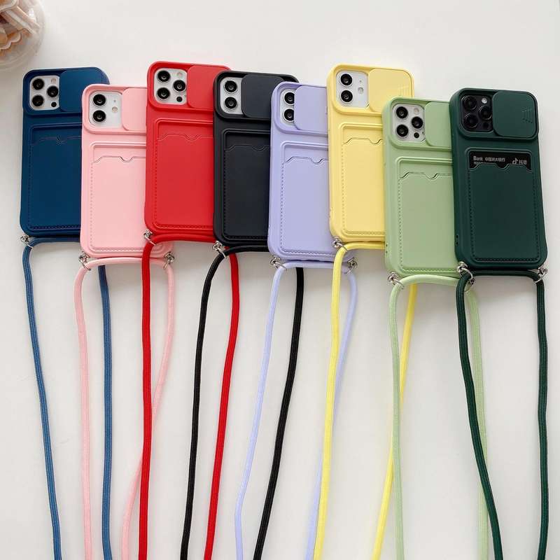 For iPhone 12 mini Sliding Camera Cover Design TPU Protective Case With Card Slot & Neck Lanyard(...
