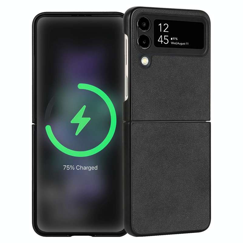 For Samsung Galaxy Z Flip4 Lambskin Texture Leather Folded Phone Case(Black)