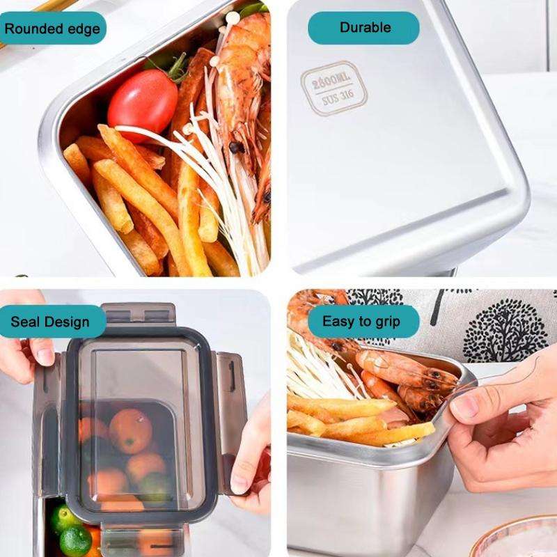 Refrigerator Refrigerated Storage Stainless Steel Airtight Crisper, Capacity: Rectangular 3 PCS/Set
