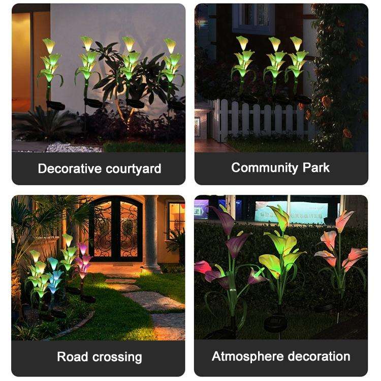 3PCS Simulated Calla Lily Flower 5 Heads Solar Powered Outdoor IP65 Waterproof LED Decorative Law...