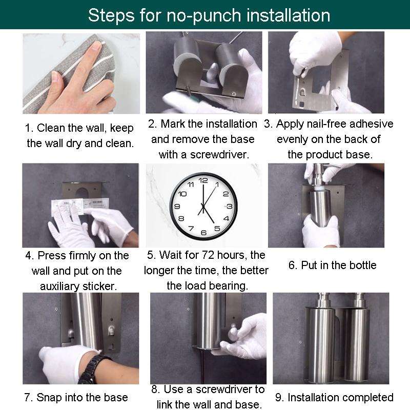Hotel Stainless Steel Soap Dispenser Home Wall Mounted No Punch Press To Soap Bottle, Style: Roun...