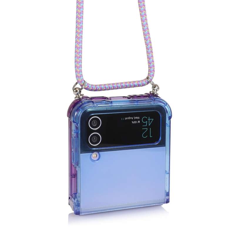 For Samsung Galaxy Z Flip4 5G Gradient Color Shockproof Phone Case with Lanyard(Gradient Purple B...