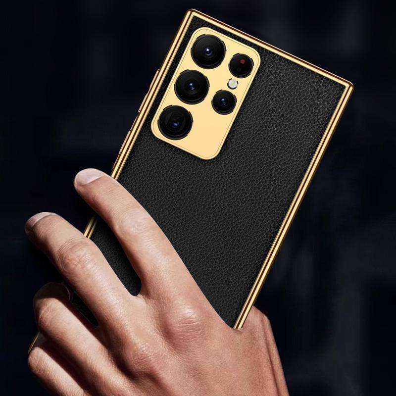 For Samsung Galaxy S22 Ultra 5G GKK Plating TPU + Leather Full Coverage Phone Case(Black)