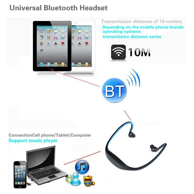 S9 Wireless Sports Bluetooth Earphones for iPhone Huawei XiaoMi Phone, Support TF / SD Card & Mic...