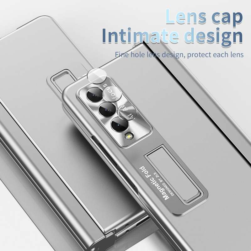 For Samsung Galaxy Z Fold3 5G Electroplating Corrugated Hinge Folding Phone Case with Pen Slot(Si...