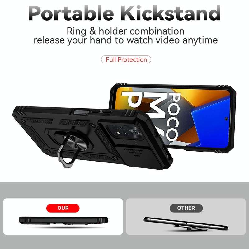 For Xiaomi Poco M4 Pro Sliding Camshield Holder Phone Case(Black)